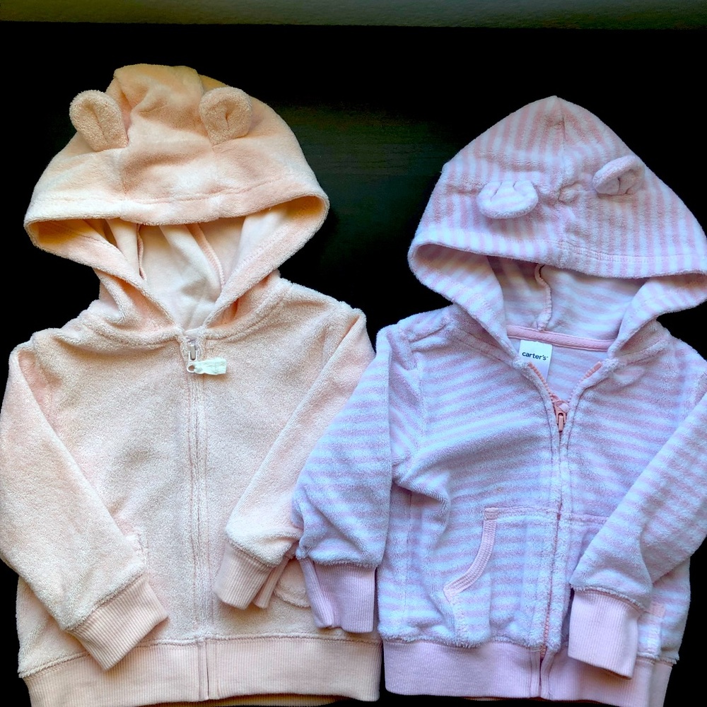 2 Baby Girl 6 month Zip up Jackets Pink with ears